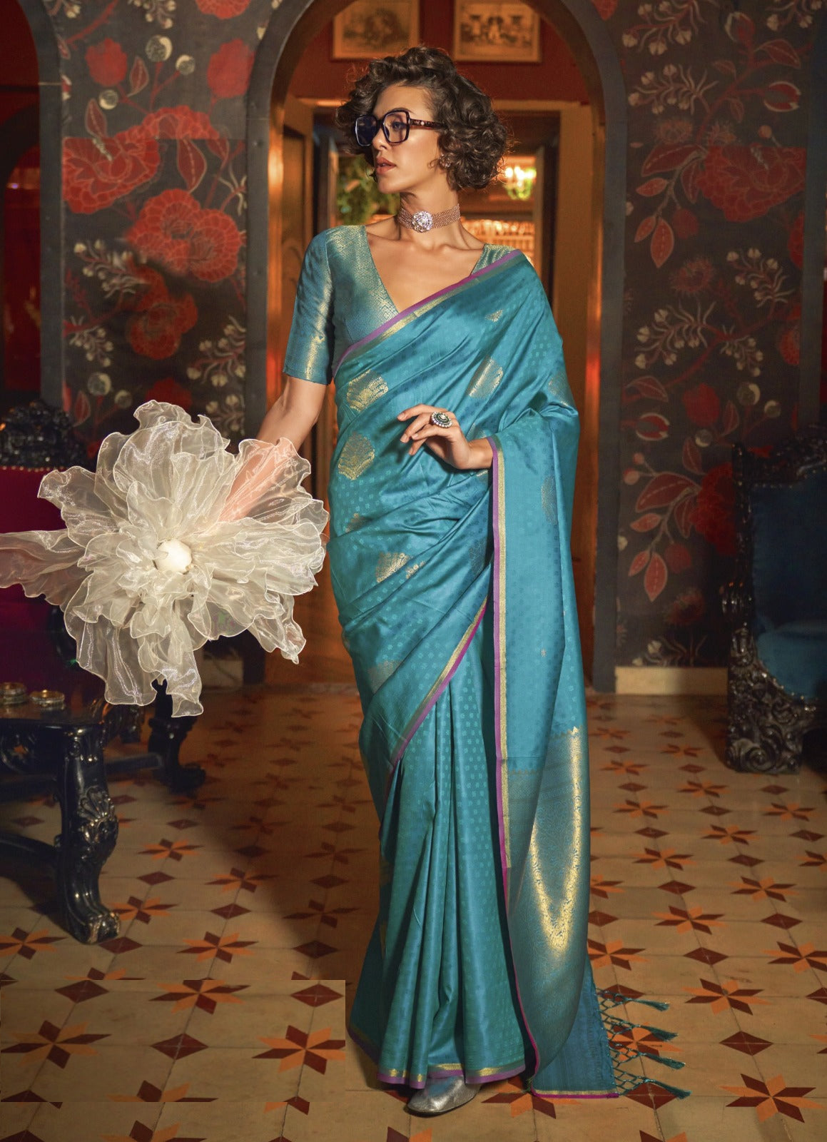 Gorgeous Teal Weaving Silk Handloom Saree