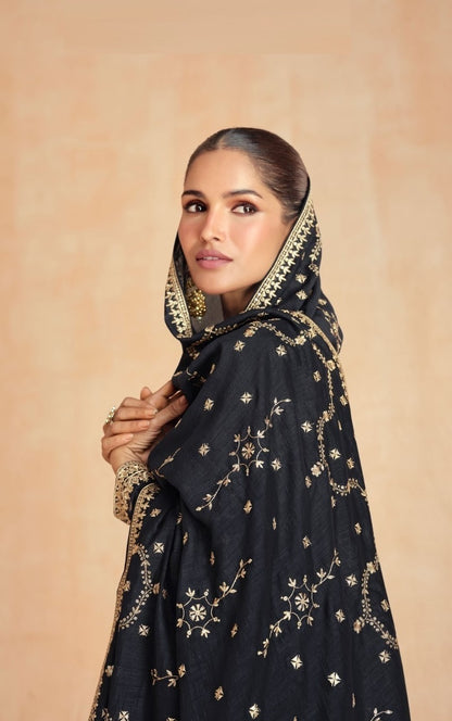 Women Black Silk Gown With Dupatta
