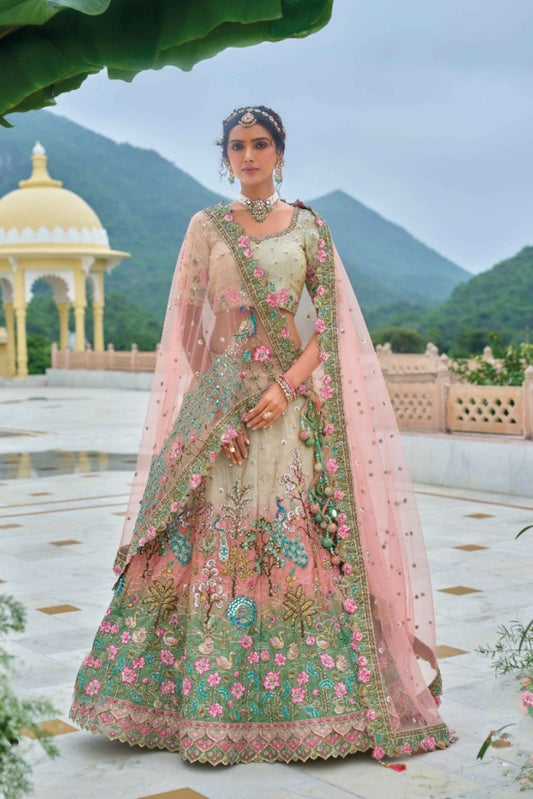 Iconic Baby Pink Silk Bridal Lehenga With Embroidery Work