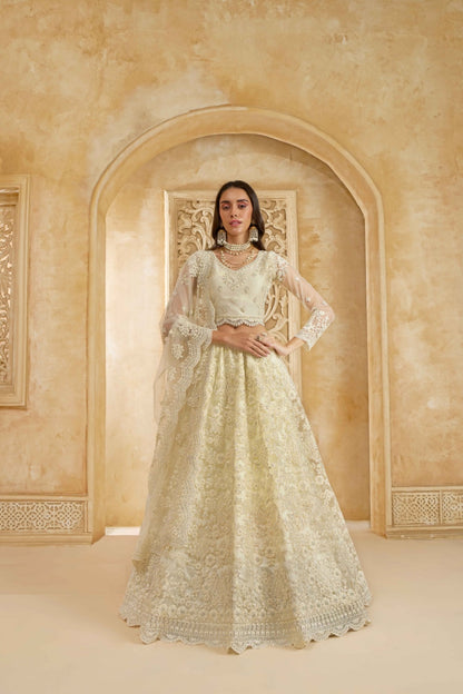 Chic Off White Net With Embroidery Work Gliterring Lehenga