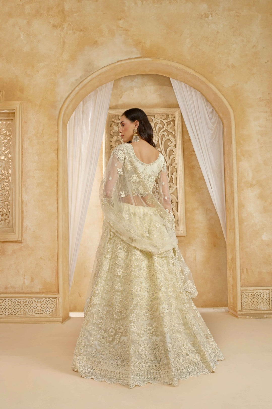 Chic Off White Net With Embroidery Work Gliterring Lehenga