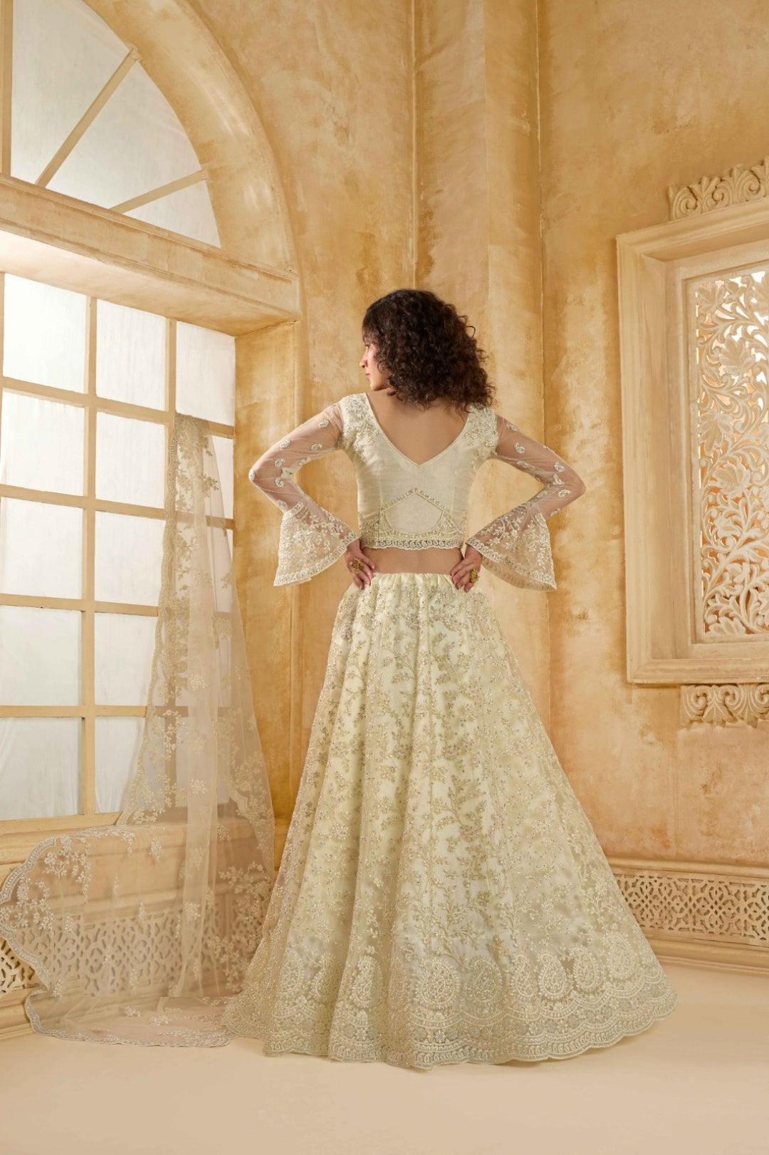 Tailored Off White Net With Embroidery Work Gliterring Lehenga