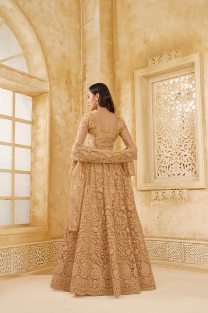 Polished Beige Net With Embroidery Work Gliterring Lehenga