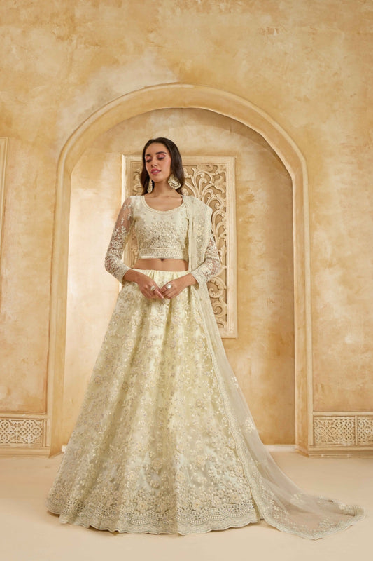 Opulent Off White Net With Embroidery Work Gliterring Lehenga