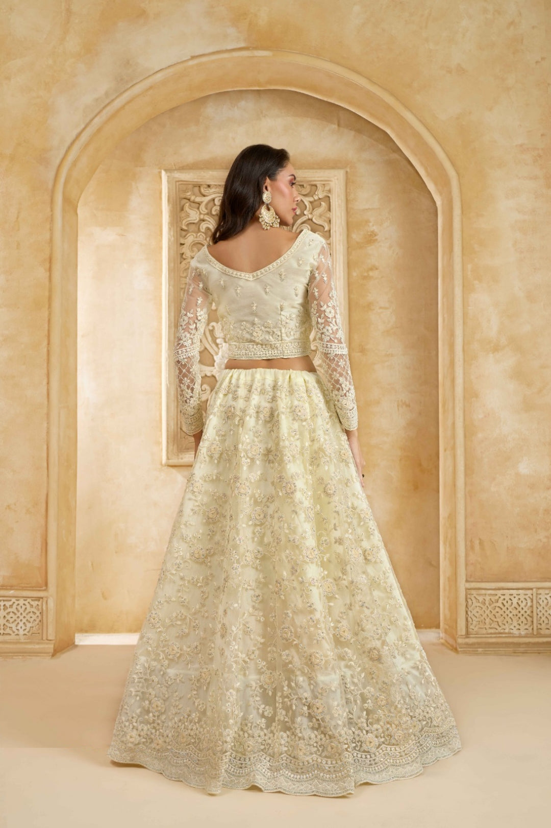 Opulent Off White Net With Embroidery Work Gliterring Lehenga