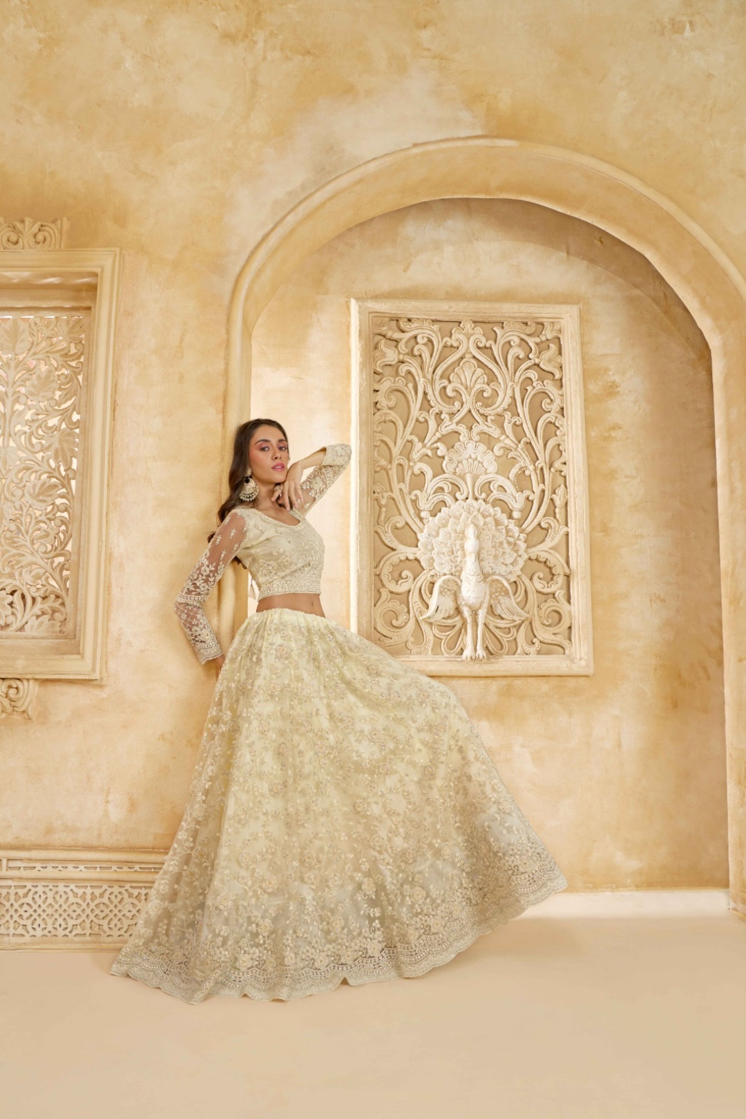 Opulent Off White Net With Embroidery Work Gliterring Lehenga