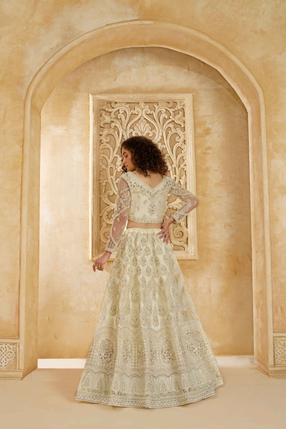 Trendy Off White Net With Embroidery Work Gliterring Lehenga