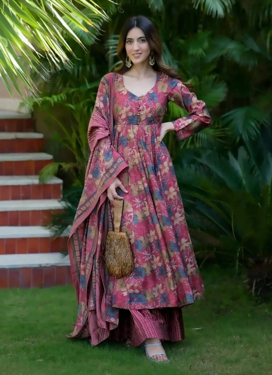 Women Purple Muslin With Digital Print Anarkali Suit Set