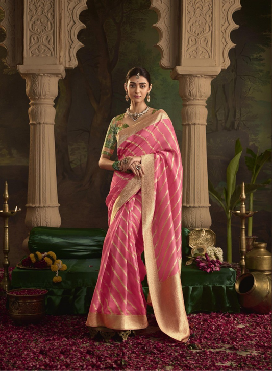 Radiant Pink Crepe Dola Silk Saree