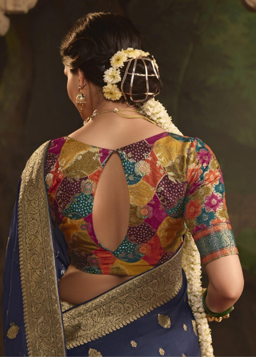 Breathtaking Navy Blue Crepe Dola Silk Saree