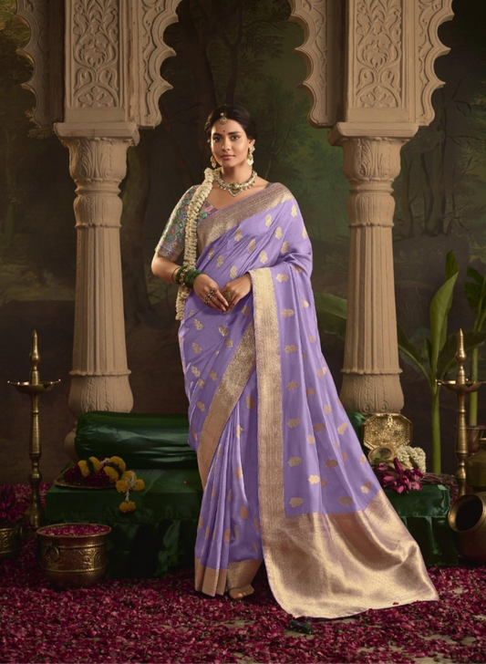 Luxe Light Purple Crepe Dola Silk Saree