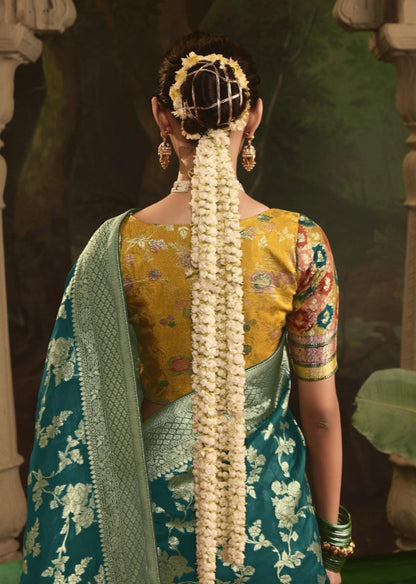 Immaculate Teal Crepe Dola Silk Saree