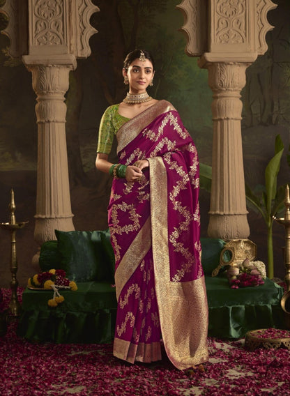 Vivid Burgundy Crepe Dola Silk Saree