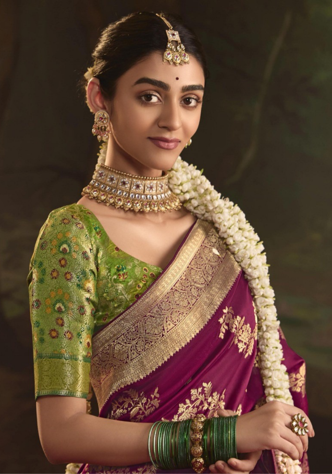 Vivid Burgundy Crepe Dola Silk Saree