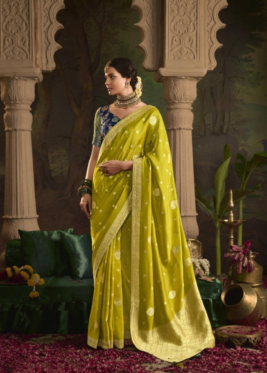 Sculpted Green Crepe Dola Silk Saree