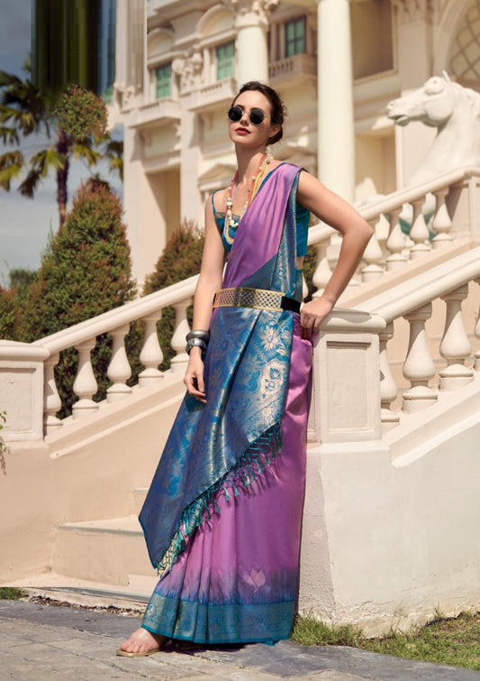 Women Blue And Purple Soft Silk With Weaving Saree