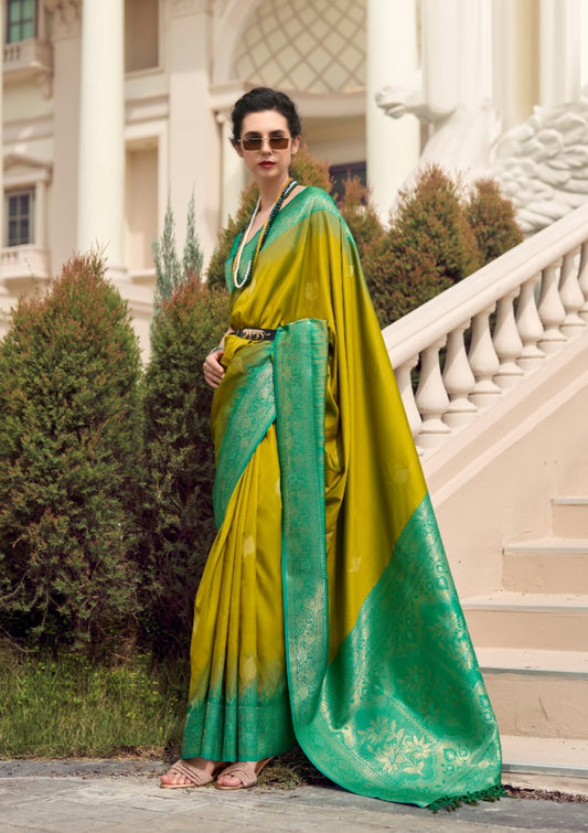 Women Mehendi Green And Rama Green Soft Silk With Weaving Saree