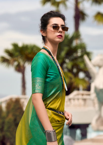Women Mehendi Green And Rama Green Soft Silk With Weaving Saree
