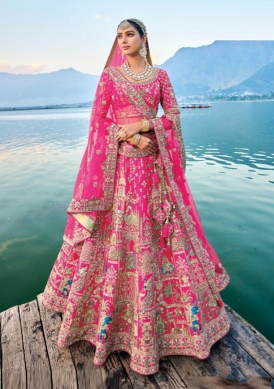 Bridal Pink Silk With Embroidery Work Lehenga Set