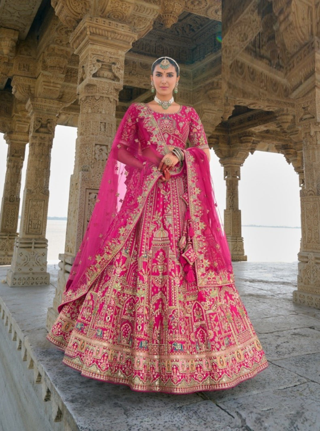 Dark Pink Silk Embroidery Work Lehenga Choli Dupatta