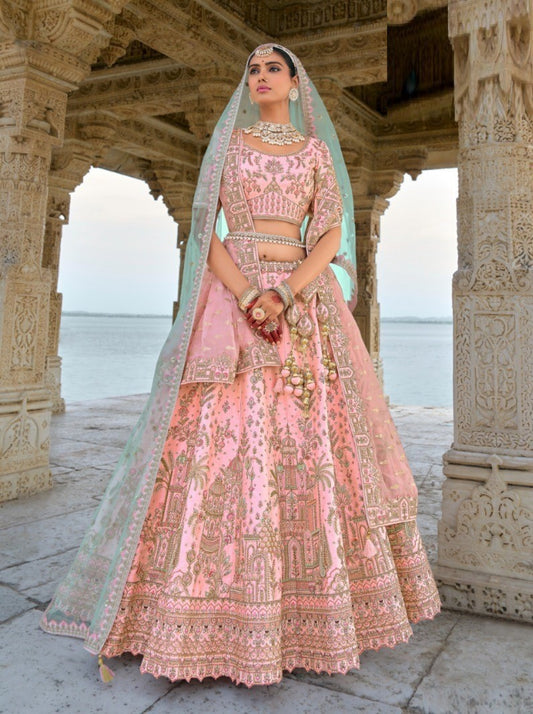 Bright Pink Embroidery Work Lehenga Choli With Dupatta