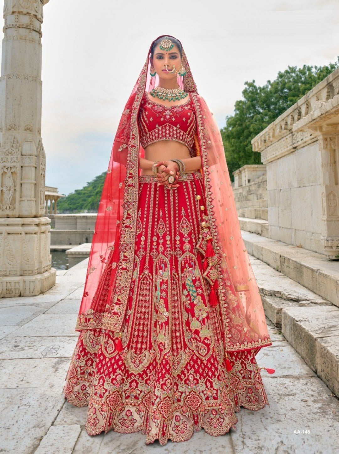 Women Red Silk With Embroidery Work Lehenga Choli Dupatta