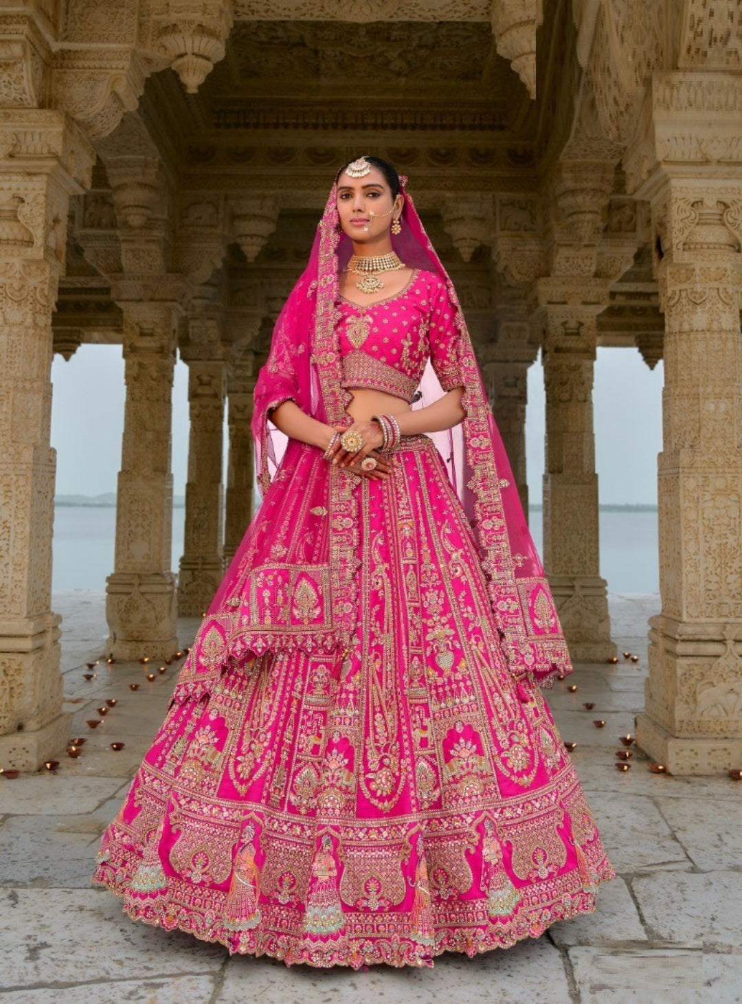 Silk Wedding Lehenga In Pink With Embroidery Work