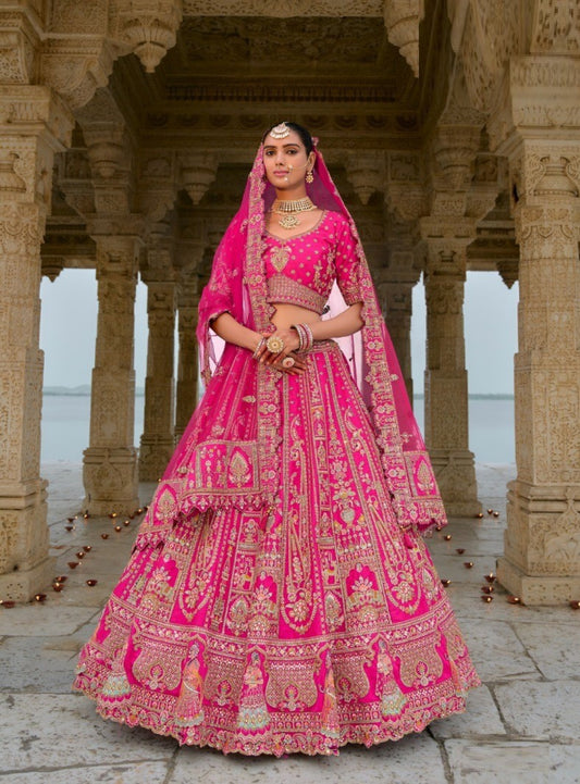 Silk Wedding Lehenga In Pink With Embroidery Work