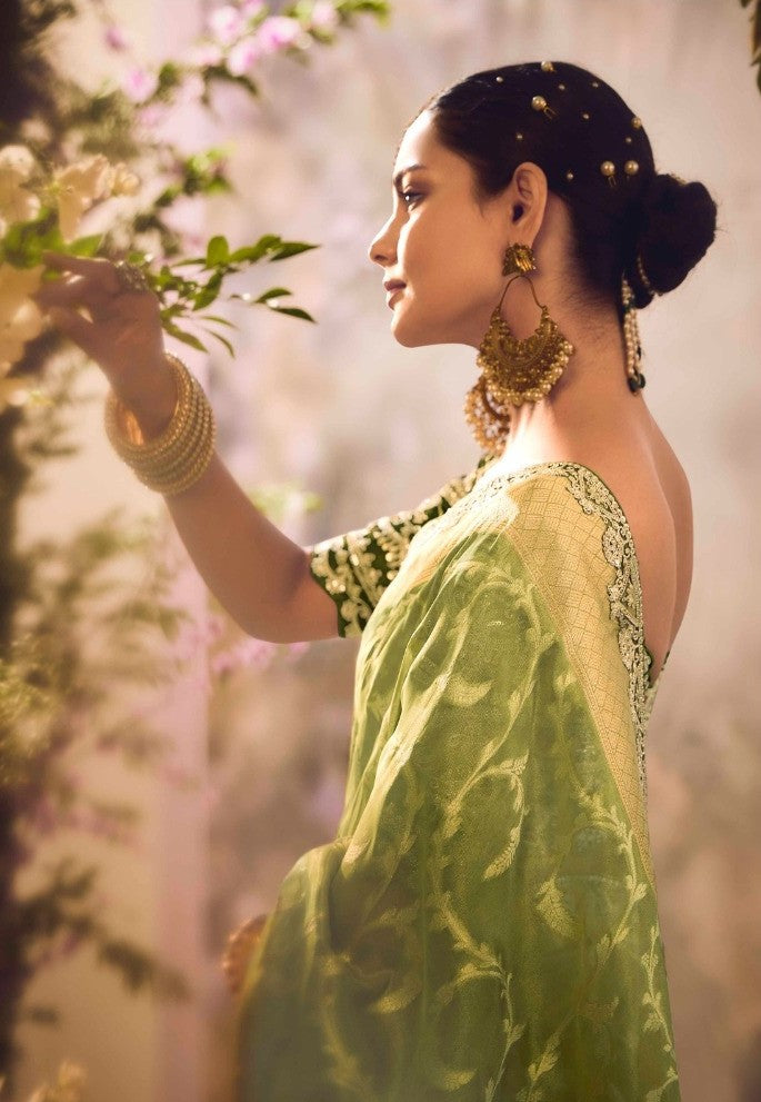 Embroidery Green Banarasi Saree