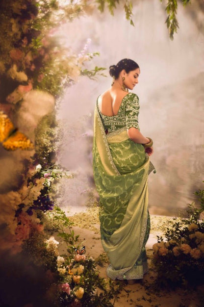 Embroidery Green Banarasi Saree