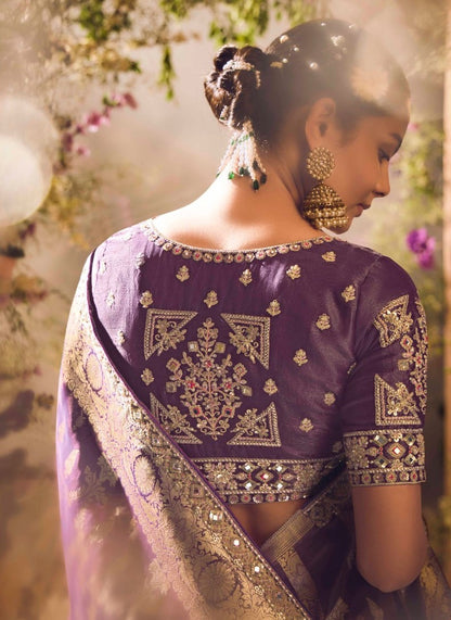 Amazing Purple Banarasi Silk  With Embroidery Work Saree