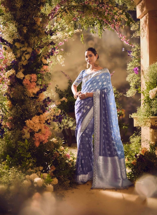 Women Violet Banarasi Silk Embroidery Saree
