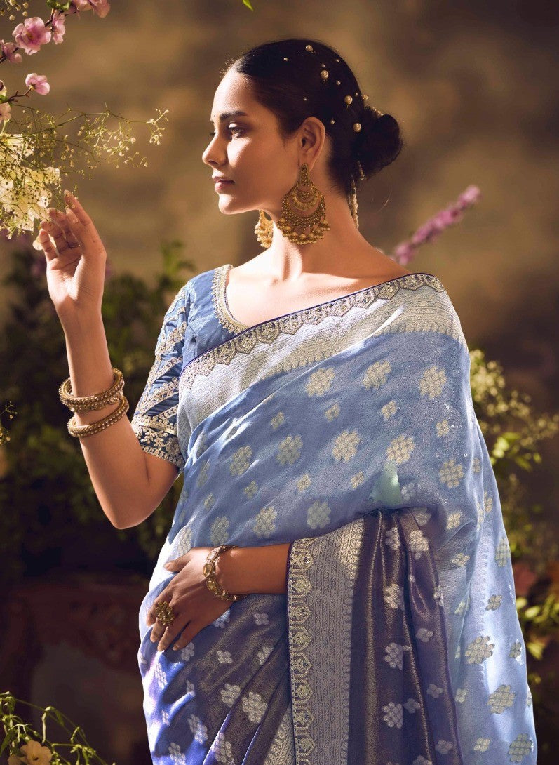 Women Violet Banarasi Silk Embroidery Saree