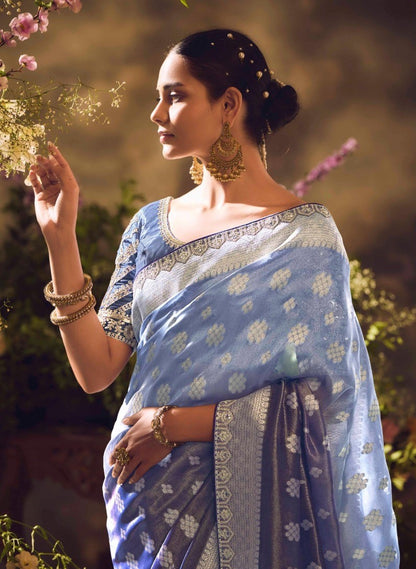 Women Violet Banarasi Silk Embroidery Saree