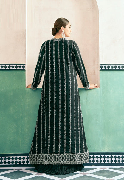 Comfy Green Georgette With Embroidery Work Gown With Jacket