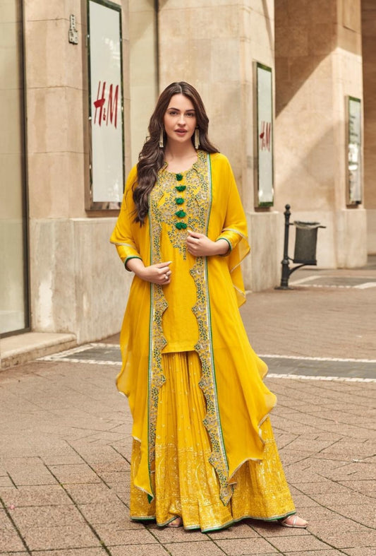Latest trendy Yellow Sharara Set With Dupatta
