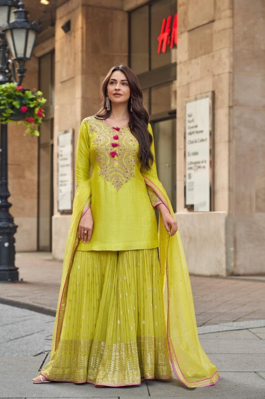 Silk Pista Green Sharara Set With Dupatta