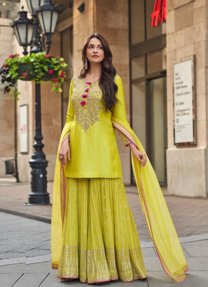 Silk Pista Green Sharara Set With Dupatta