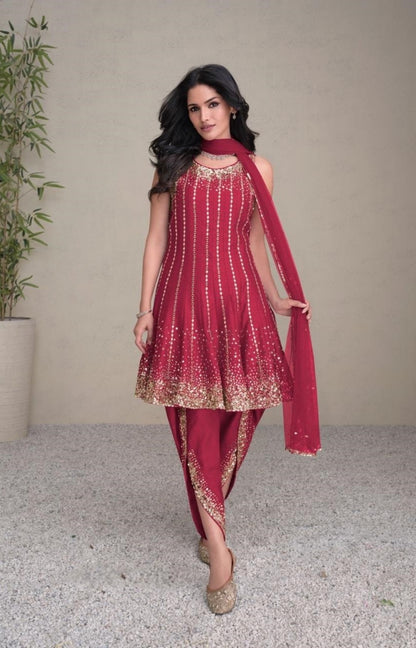 Women Pink Silk Dhoti Pant Suit Set