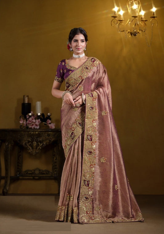 Enchanting Purple Georgette With Zari Organza Silk Silk Embroidery Saree