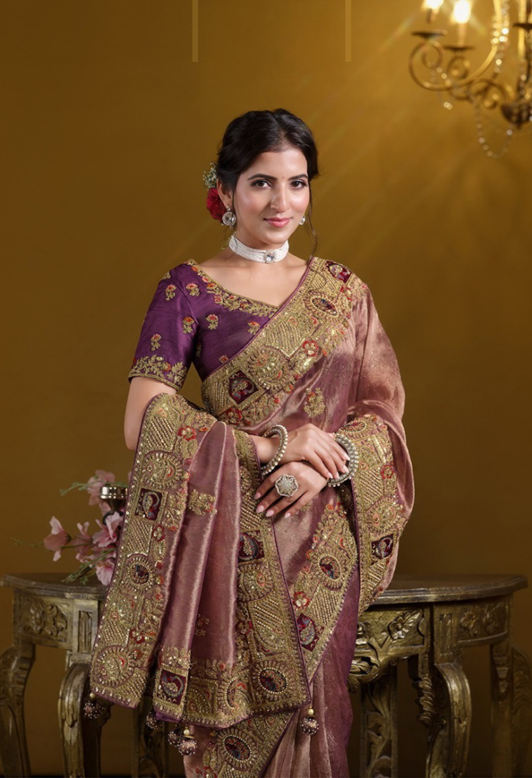 Enchanting Purple Georgette With Zari Organza Silk Silk Embroidery Saree