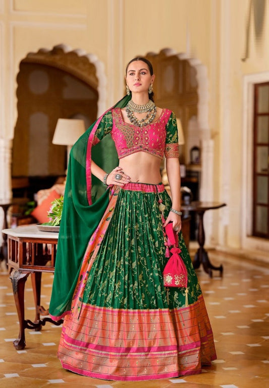 Green And Pink Silk Lehenga Choli With Dupatta