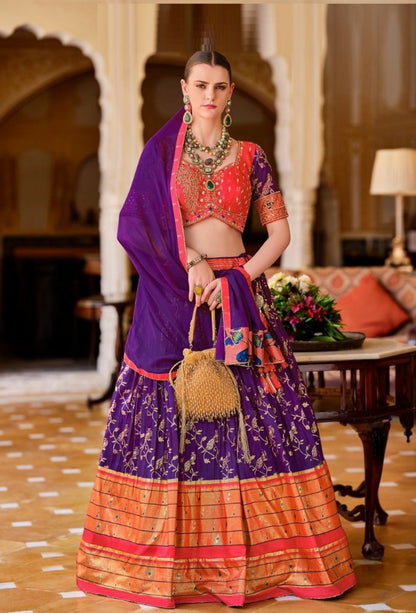 Beautiful Purple And Pink Silk Lehenga Choli Dupatta