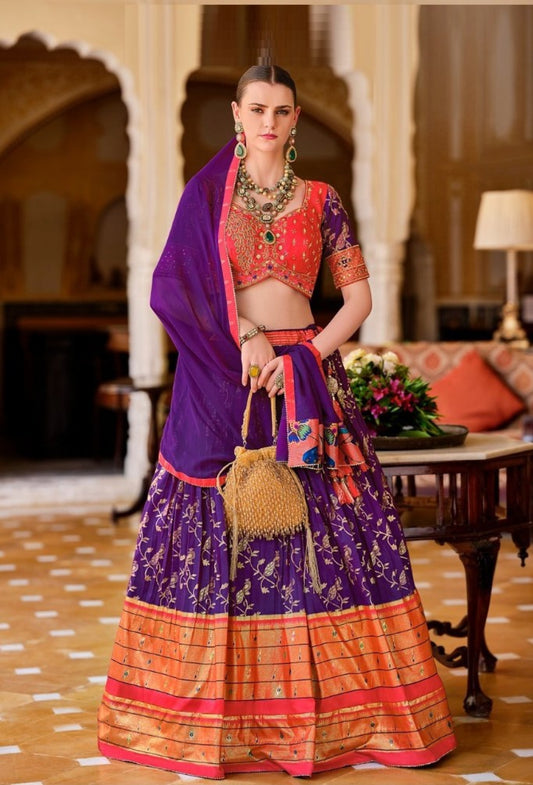 Beautiful Purple And Pink Silk Lehenga Choli Dupatta