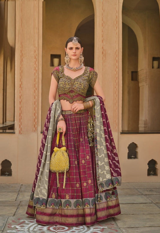 Gorgeous Burgundy Silk Fabric Lehenga Set