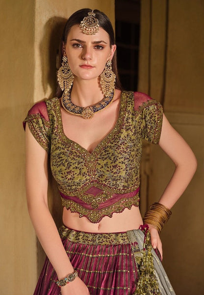 Gorgeous Burgundy Silk Fabric Lehenga Set