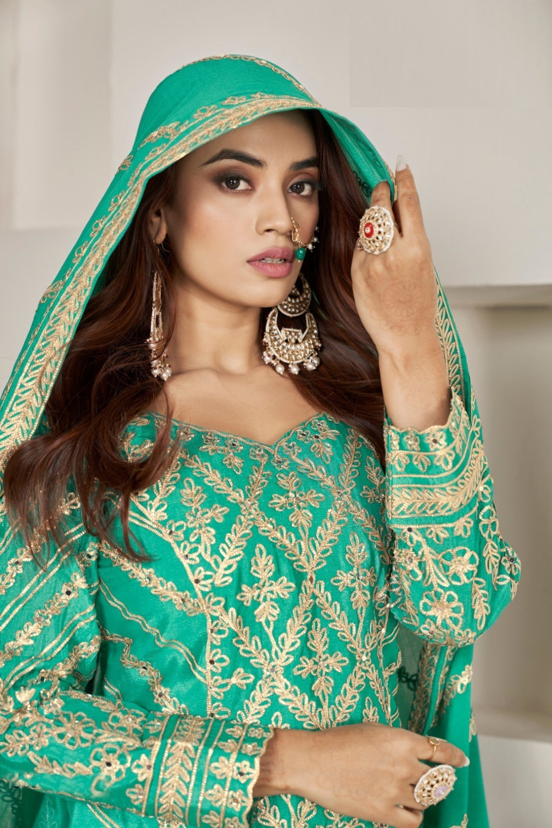 Sea Green Chinnon Palazzo Suit Set