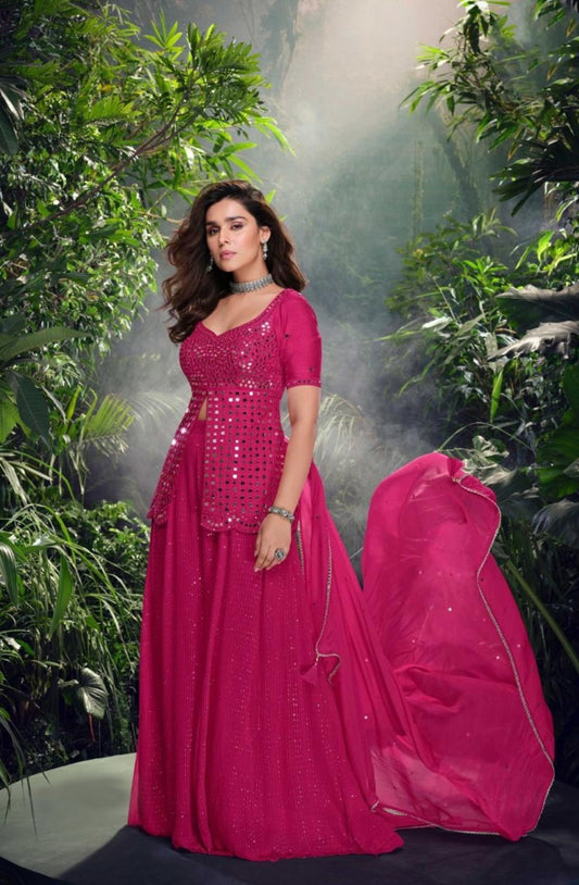 Designer Pink Three Piece Gharara Set With Embroidery Work