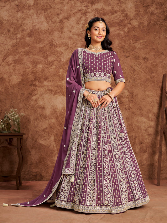 Violet Georgette Lehenga With Thread Sequins Work