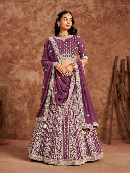 Violet Georgette Lehenga With Thread Sequins Work